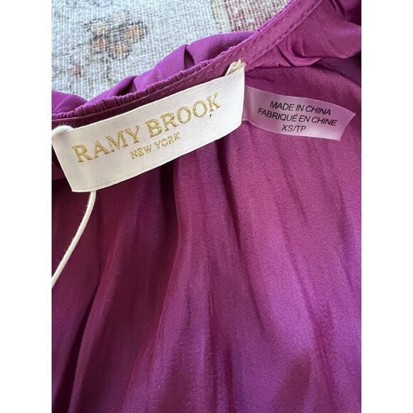 Ramy Brook Sadie Long Sleeve Pleated Midi Dress Size XS PLBRY Shoulder Pads - Picture 13 of 16